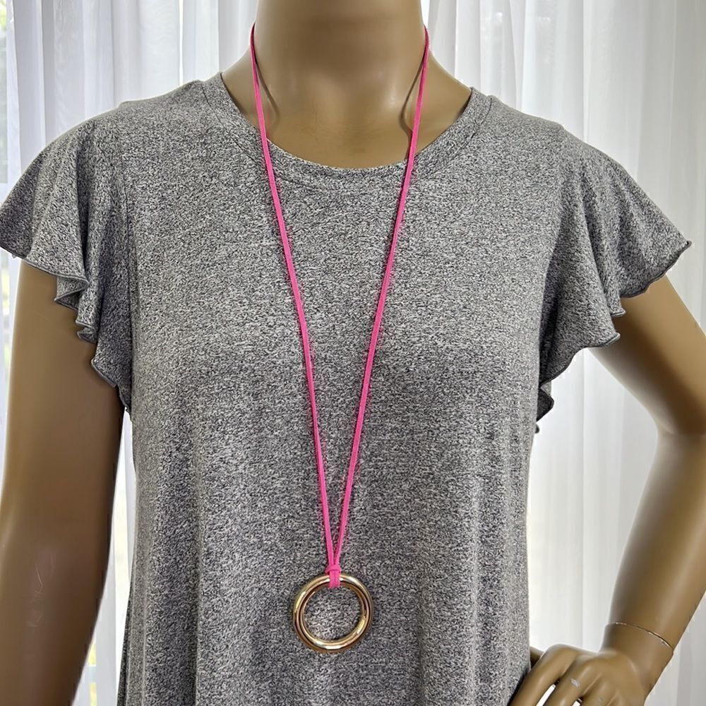 RJ Graziano Pink Cord with God Tone Ring Pendant